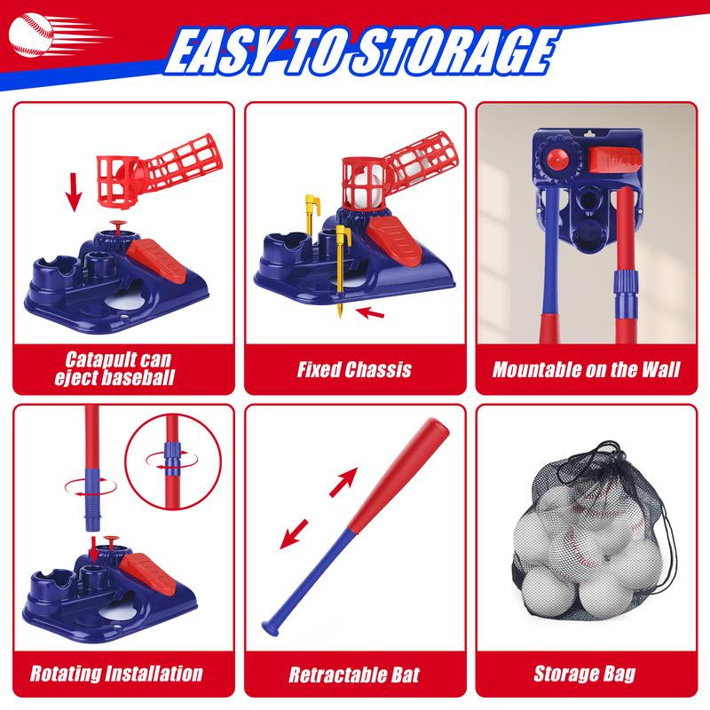 Deao 3-In-1 T Ball Sets, Baseball Training Equipment with Tee Ball Stand, Hanging Tee, Ball Launcher,6Pcs Baseballs, Adjustable Height Baseball Toys