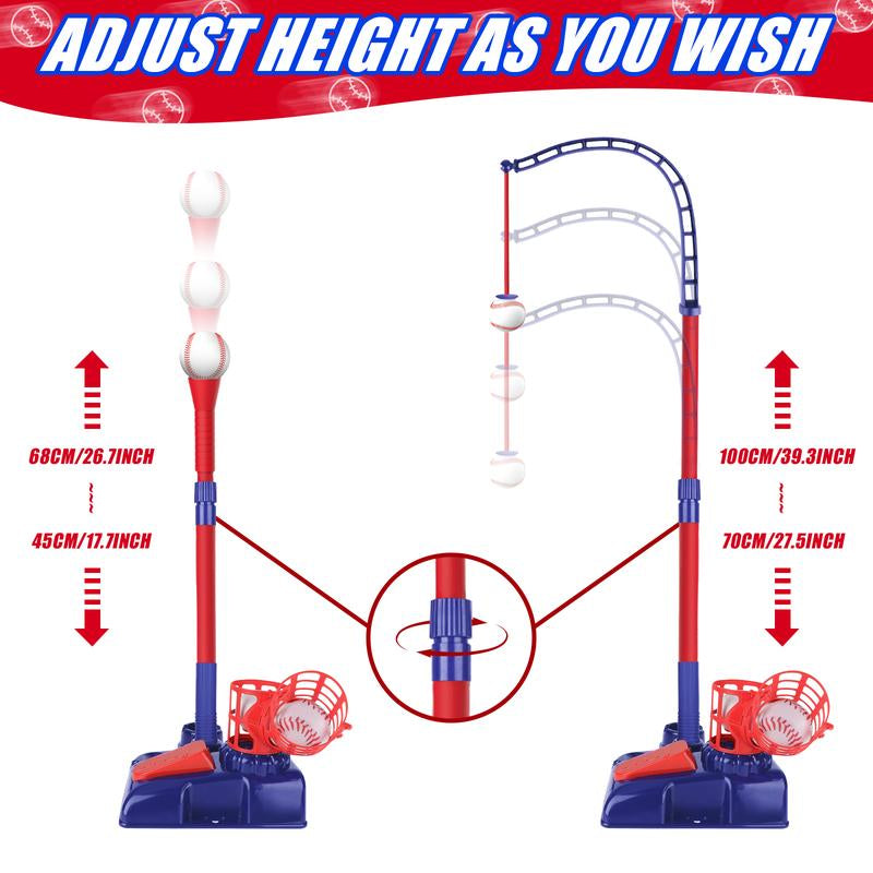 Deao 3-In-1 T Ball Sets, Baseball Training Equipment with Tee Ball Stand, Hanging Tee, Ball Launcher,6Pcs Baseballs, Adjustable Height Baseball Toys