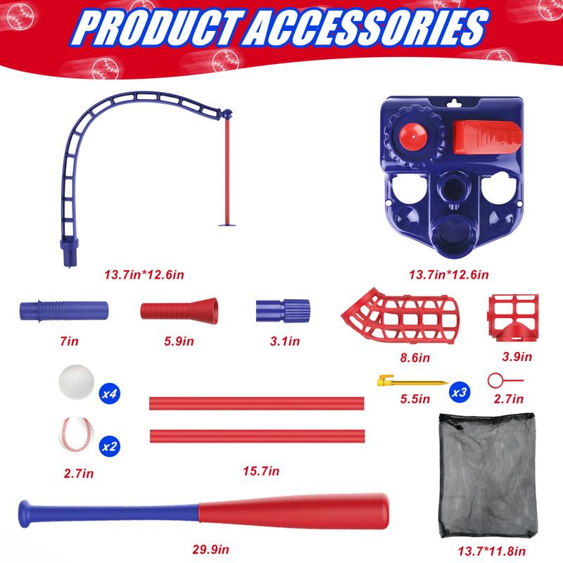 Deao 3-In-1 T Ball Sets, Baseball Training Equipment with Tee Ball Stand, Hanging Tee, Ball Launcher,6Pcs Baseballs, Adjustable Height Baseball Toys