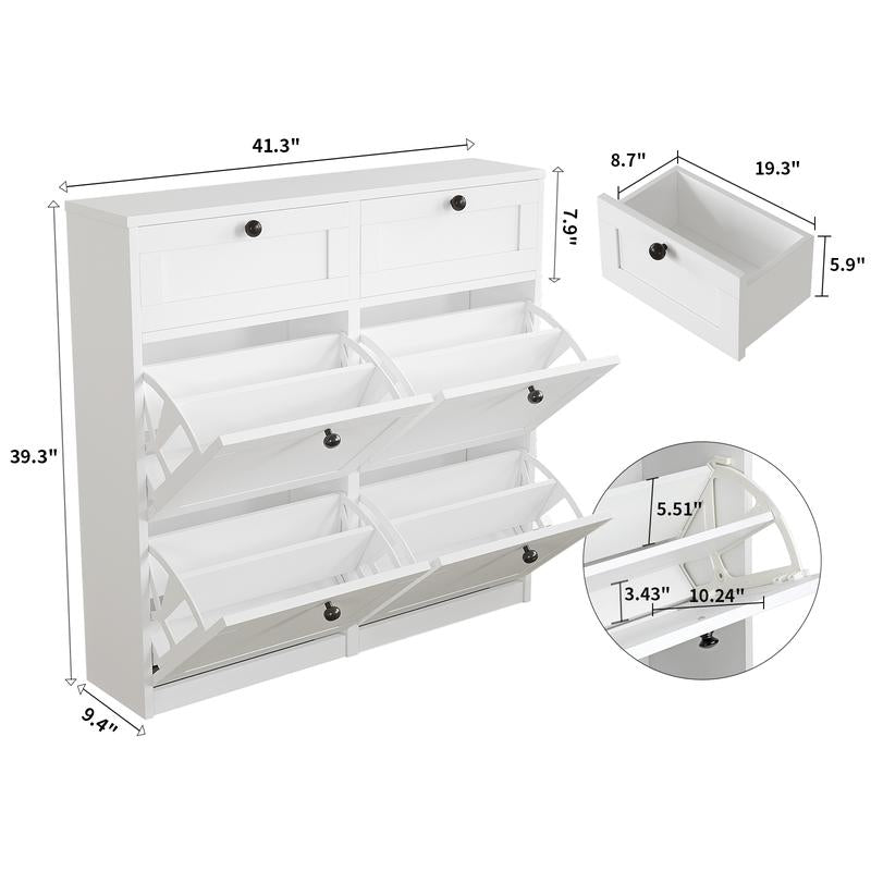 VOWNER Shoe Cabinet with 4 Flip Drawers & 2 Drawers, Freestanding Shoe Storage Cabinet with Adjustable Shelves, Hallway, Living Room, White Modern Aesthetic Design Minimal Interior Organization Furniture