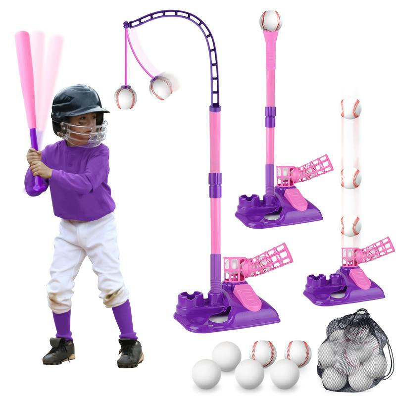 Deao 3-In-1 T Ball Sets, Baseball Training Equipment with Tee Ball Stand, Hanging Tee, Ball Launcher,6Pcs Baseballs, Adjustable Height Baseball Toys