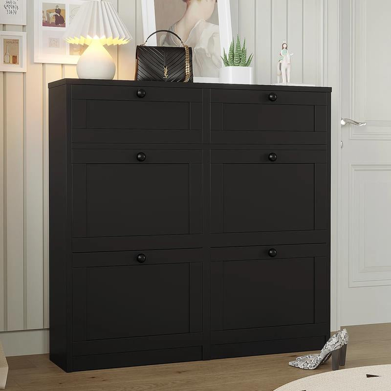 VOWNER Shoe Cabinet with 4 Flip Drawers & 2 Drawers, Freestanding Shoe Storage Cabinet with Adjustable Shelves, Hallway, Living Room, White Modern Aesthetic Design Minimal Interior Organization Furniture