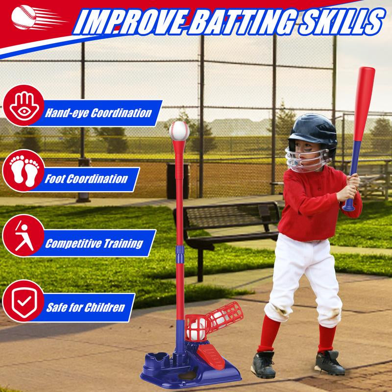 Deao 3-In-1 T Ball Sets, Baseball Training Equipment with Tee Ball Stand, Hanging Tee, Ball Launcher,6Pcs Baseballs, Adjustable Height Baseball Toys