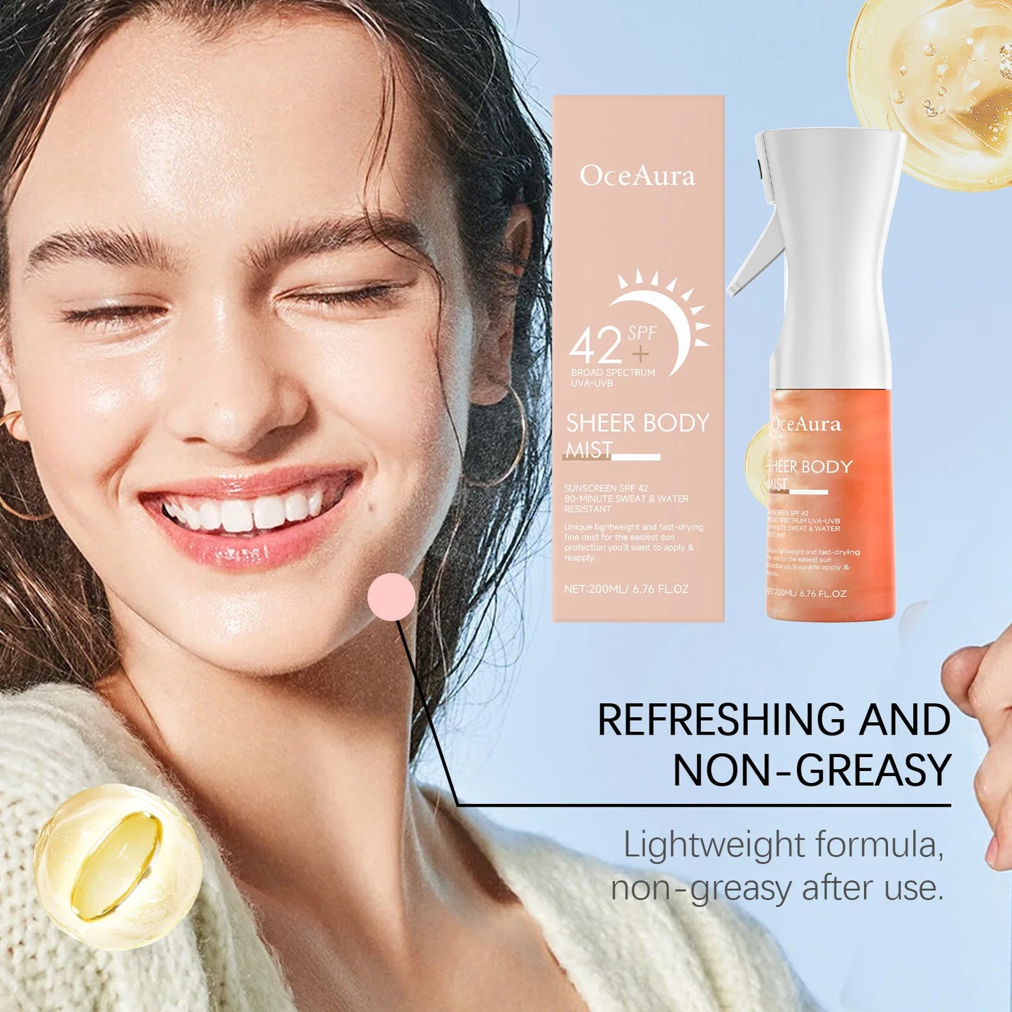 Body Sunscreen Spray SPF42+ Sunblock Powerful Protect Body UVA/UVB Resistance Sunburn Spot Whitening Waterproof Body Sunscreen