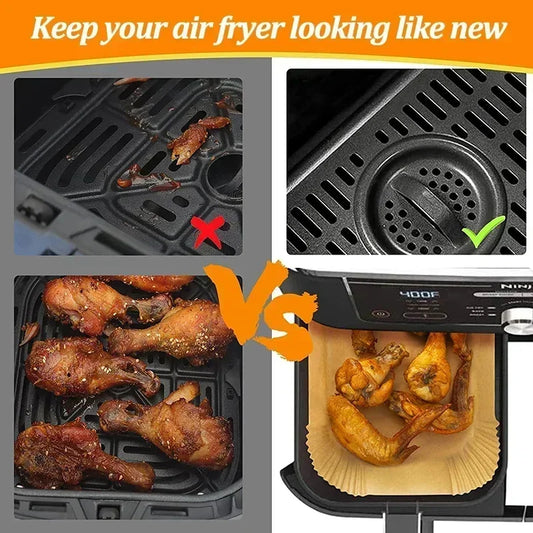 50/100pcs Disposable Air Fryer Paper Kitchen Baking Airfryer Mat Oilproof Micro-wave Barbecue Baking Non-Stick Paper Pad