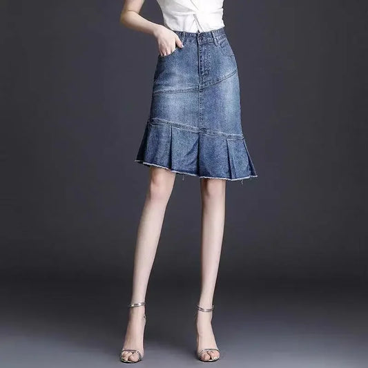 Women's Denim Skirt High Waist Midi Ruffle Female Jeans Skirts Clothing Trend 2025 Aesthetic Y2k Vintage Korean Fashion Premium