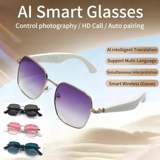 LIGE Smart Glasses Bluetooth Call AI Intelligent Translation Real-time Simultaneous Interpretation Headset Anti-UV Sunglasses