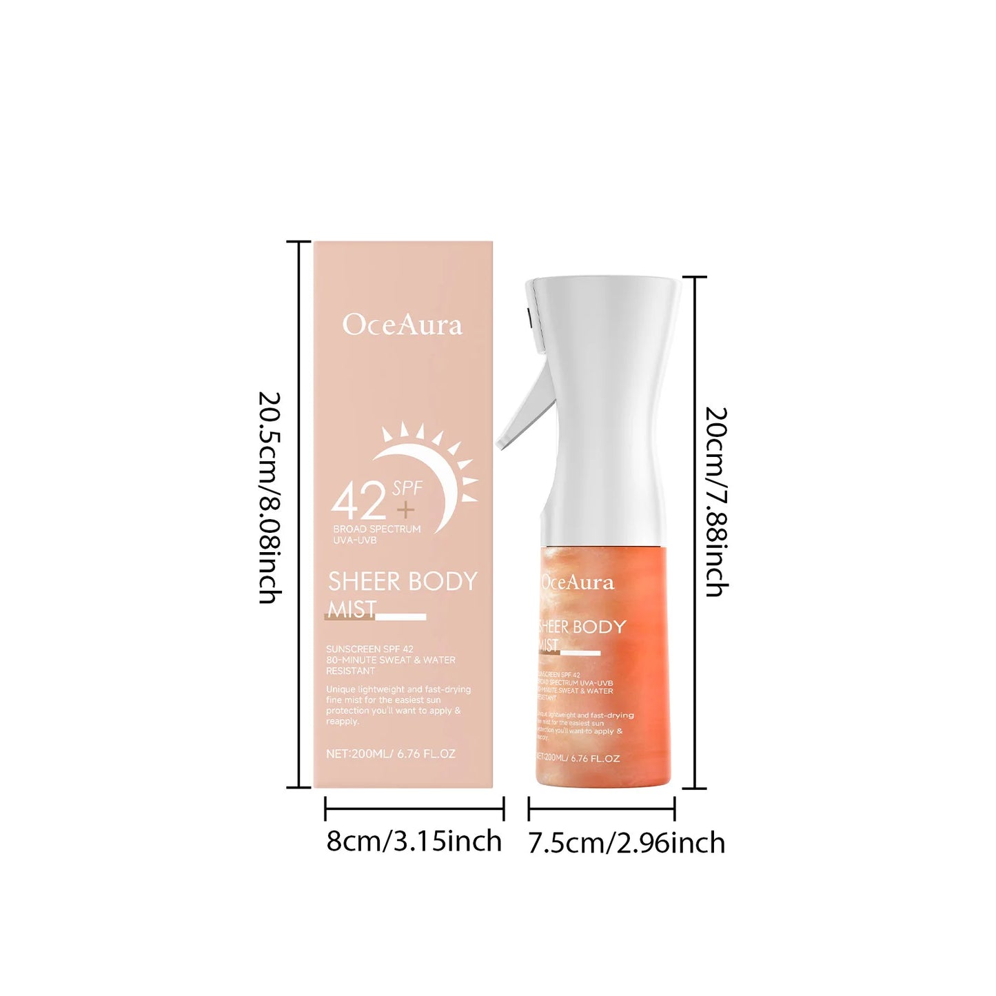 Body Sunscreen Spray SPF42+ Sunblock Powerful Protect Body UVA/UVB Resistance Sunburn Spot Whitening Waterproof Body Sunscreen