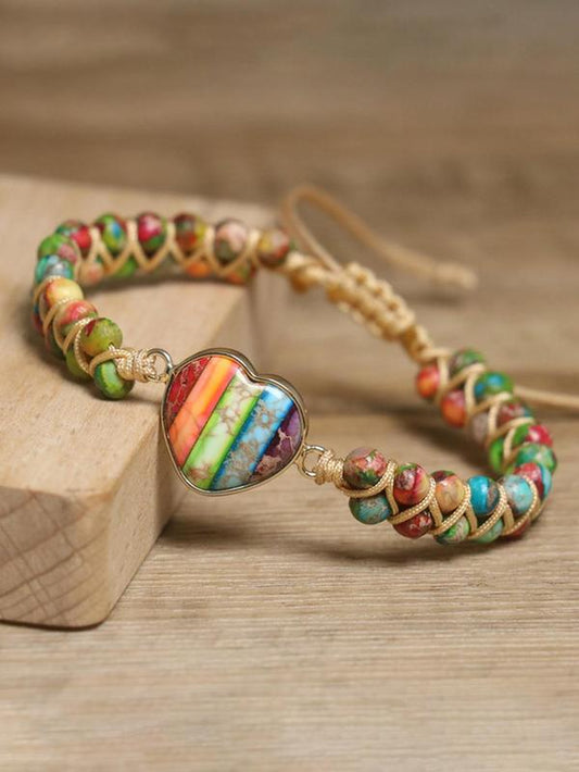 Boho Style Heart Charm Decor Beaded Bracelet, Hand Chain, Gifts for Her, Vintage Trendy Braid Design Beads Bracelets, Fashionable Exquisite Bracelet for Women & Men, Gifts for Wife