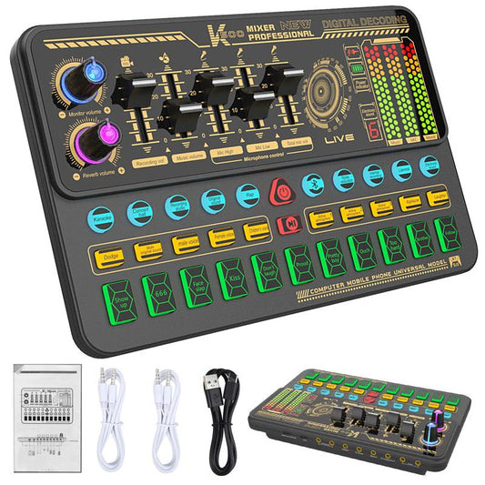 Hosabely Sound Mixer, Live Sound Card with Volume Fader, Voice Changer, Sound Effects, LED Lights, for Karaoke, Streaming, Recording, Gaming Audio Interface Mini Microphone Household Items Phone Accessories Household Items Mini Microphone Smartphone